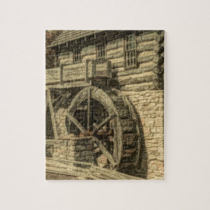 Primitive alte Bauernmehl Mühle Wasserrad Puzzle