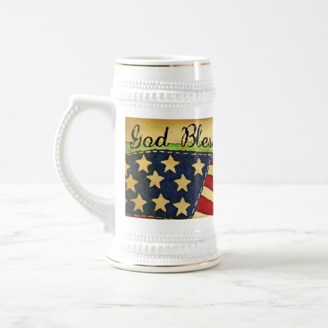 Primitive alte Herrlichkeit Gott segne Amerika Ste Bierglas (Links)