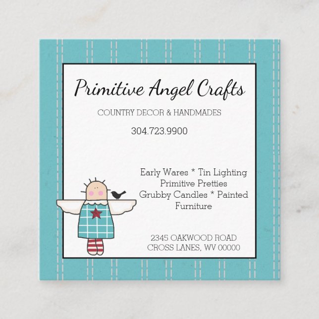 Primitive Angel Country Business Card Quadratische Visitenkarte (Vorderseite)
