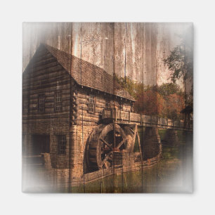 Primitive Barn Wood Bauernmühle Wasserrad Magnet