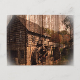 Primitive Barn Wood Bauernmühle Wasserrad Postkarte