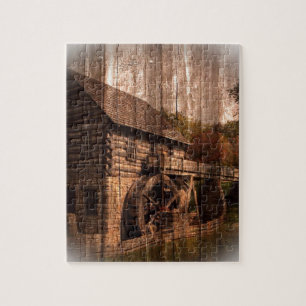 Primitive Barn Wood Bauernmühle Wasserrad Puzzle