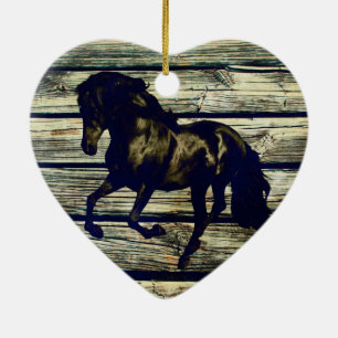 Primitive BarnWood Reittier Schwarzer Hengst Pferd Keramik Ornament