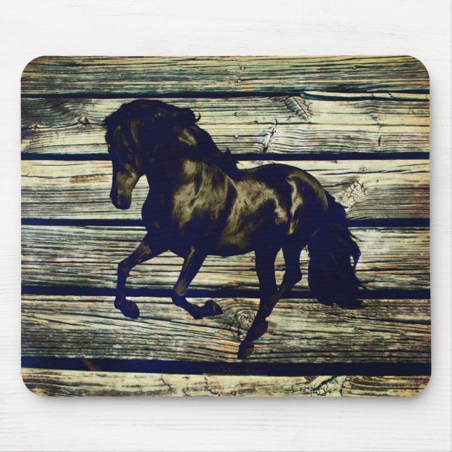 Primitive BarnWood Reittier Schwarzer Hengst Pferd Mousepad (Vorne)