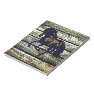 Primitive BarnWood Reittier Schwarzer Hengst Pferd Notizblock
