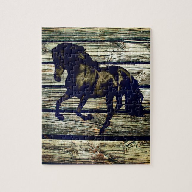 Primitive BarnWood Reittier Schwarzer Hengst Pferd Puzzle (Vertikal)