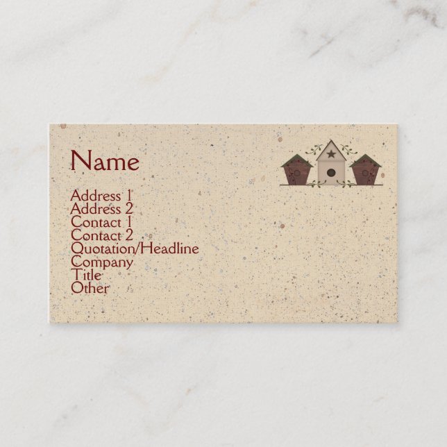 Primitive Birdhouses Business Card Visitenkarte (Vorderseite)
