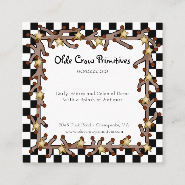 Primitive Country Berries & Stars Business Card Quadratische Visitenkarte (Vorderseite)