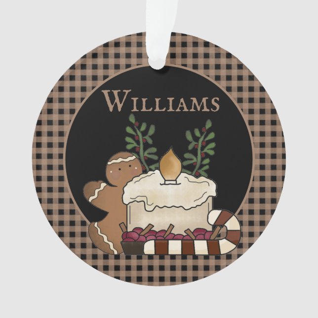 Primitive Country Candle & Goodies Name Weihnachte Ornament (Vorderseite)