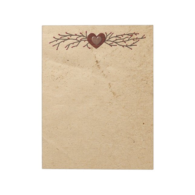 Primitive Country Heart Large Notepad Notizblock (Rotiert)