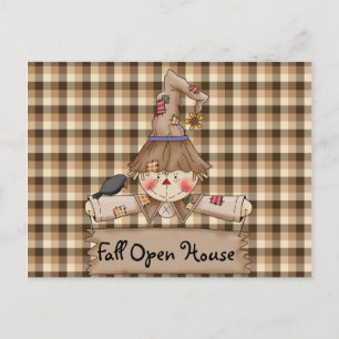 Primitive Country Scarecrow Fall Open House Card Postkarte