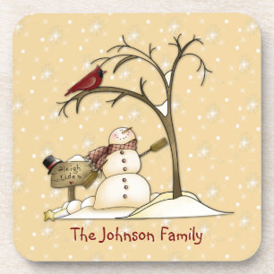 Primitive Country Snowman Red Bird Cork Untersetze Untersetzer
