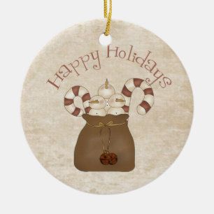 Primitive Country Snowmen Keramik Ornament