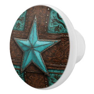 Primitive Cowboy Country Türkis Western Star Keramikknauf