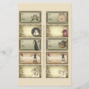 Primitive Dinge Geschenke Tags auf einem Blatt - D