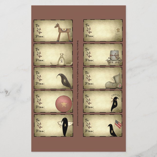 Primitive Dinge Geschenke Tags auf einem Blatt - D (Vorne)