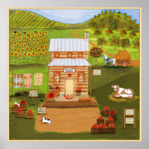 Primitive Folk Art Old Country Store Landtiere Poster
