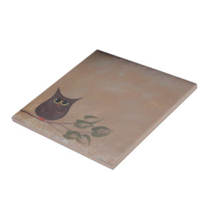 Primitive Folk Art Owl Acrylmalerei Fliese