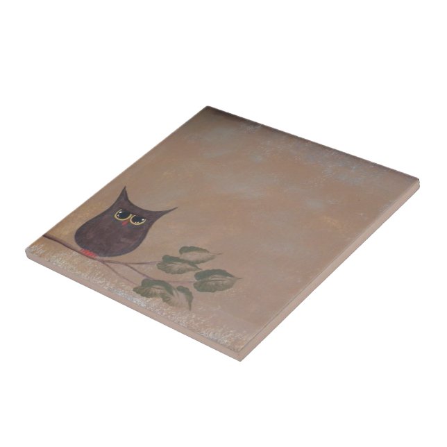 Primitive Folk Art Owl Acrylmalerei Fliese (Seite)