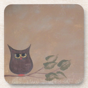 Primitive Folk Art Owl Acrylmalerei Getränkeuntersetzer