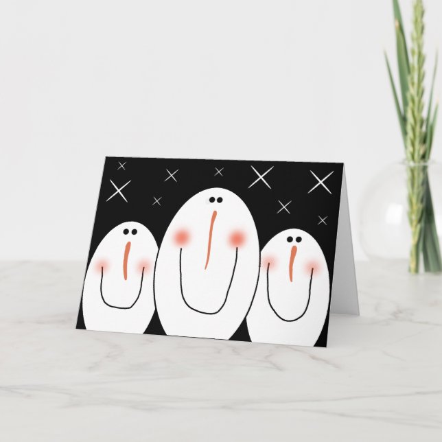 Primitive Folk Art Snowman Feiertagskarte (Vorderseite)