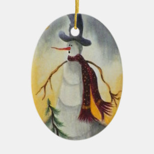 Primitive Folk Art Snowman Keramikornament