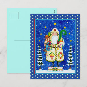 PRIMITIVE FOLKART BALTIMORE QUILT VATER CHRISTMAS FEIERTAGSPOSTKARTE