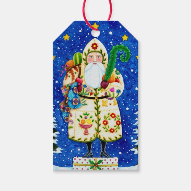 PRIMITIVE FOLKART BALTIMORE QUILT VATER CHRISTMAS GESCHENKANHÄNGER (Vorderseite)