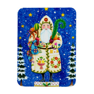 PRIMITIVE FOLKART BALTIMORE QUILT VATER CHRISTMAS MAGNET