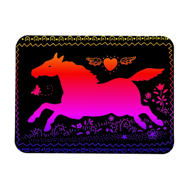 PRIMITIVE FOLKUNST, DIE DIE SILHOUETTE DER PFERDEQ MAGNET (Horizontal)