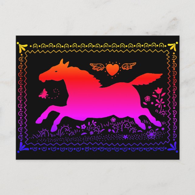 PRIMITIVE FOLKUNST, DIE DIE SILHOUETTE DER PFERDEQ POSTKARTE (Vorderseite)