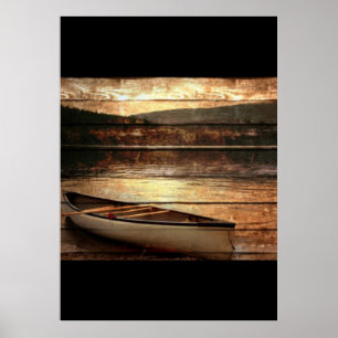 Primitive Holzkornreflexion Lake House Canoe Poster