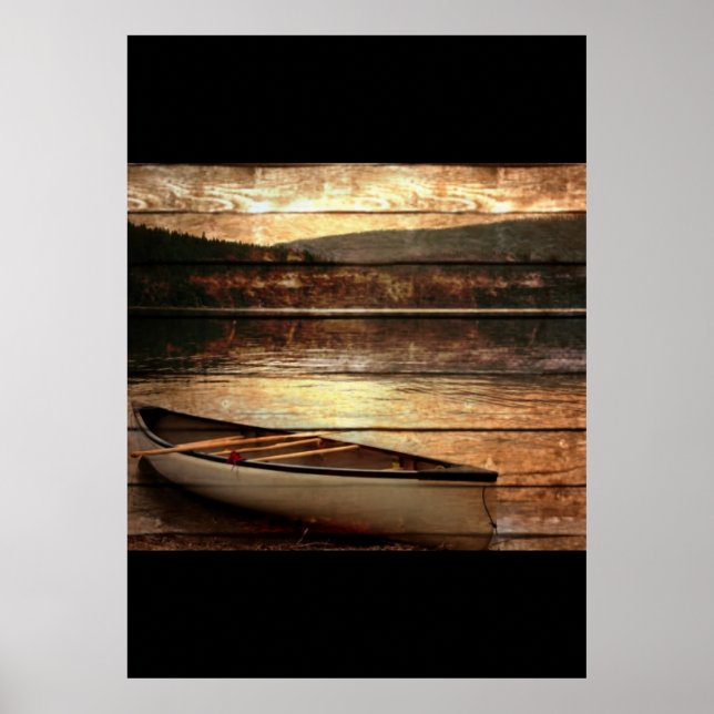 Primitive Holzkornreflexion Lake House Canoe Poster (Vorne)