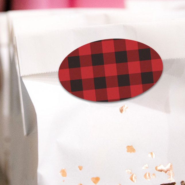 Primitive Hütte Roter Büffel Karierter Lumberjack Ovaler Aufkleber (Primitive Cottage Red buffalo Plaid lumberjack Oval Sticker)