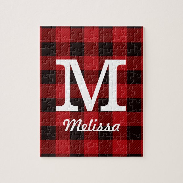 Primitive Hütte Roter Büffel Karierter Lumberjack Puzzle (Vertikal)