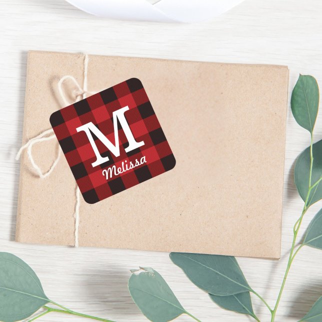Primitive Hütte Roter Büffel Karierter Lumberjack Quadratischer Aufkleber (Primitive Cottage Red buffalo Plaid lumberjack Square Sticker)