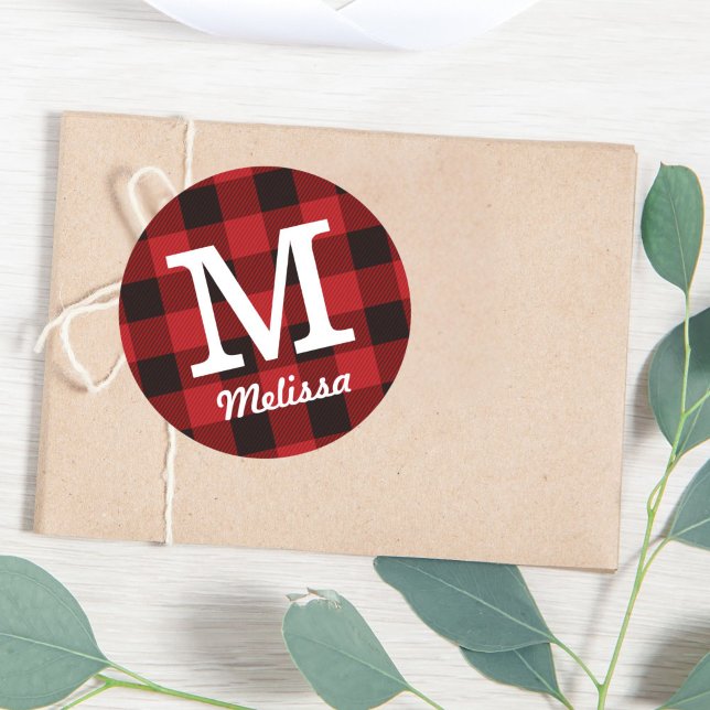 Primitive Hütte Roter Büffel Karierter Lumberjack Runder Aufkleber (Primitive Cottage Red buffalo Plaid lumberjack Classic Round Sticker)
