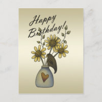 Primitive Krähen Sonnenblumen Geburtstag Postkarte