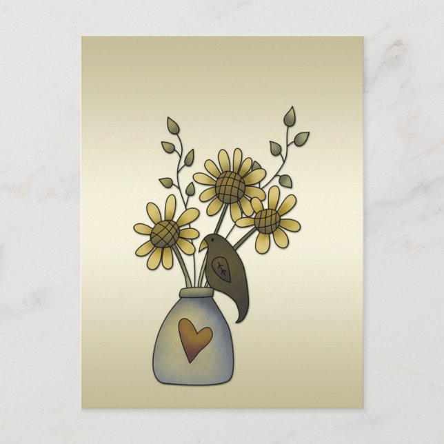 Primitive Krähen Sonnenblumen Postkarte (Vorderseite)