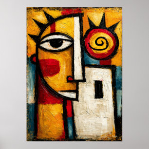 Primitive Kubistische Sonnenmaske Fette Abstrakte Poster