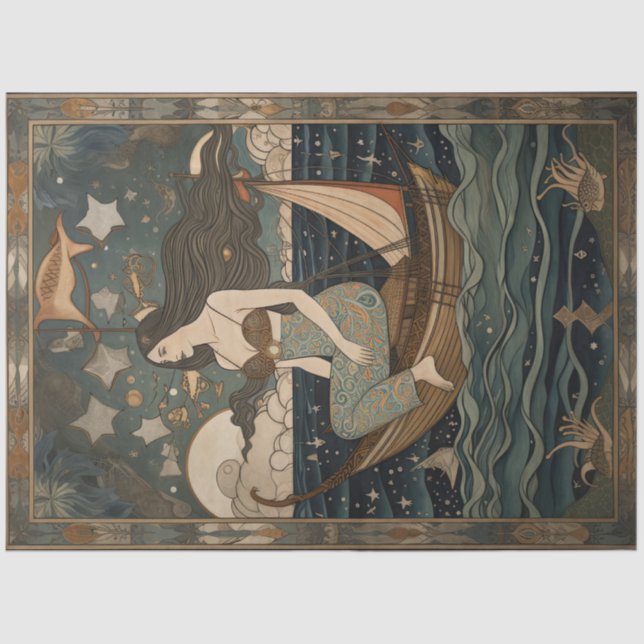 Primitive Meerjungfrau in einer Dekoupage des Boot Seidenpapier (Vorderseite)