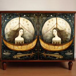 Primitive Meerjungfrau in einer Dekoupage des Boot Seidenpapier