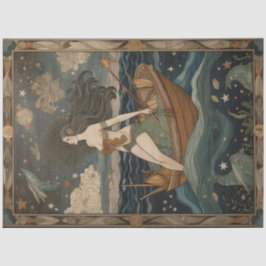 Primitive Meerjungfrau in einer Dekoupage des Boot Seidenpapier