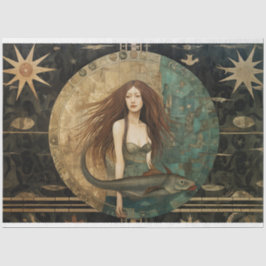 Primitive Meerjungfrau mit dem Dekoupage der Fisch Seidenpapier