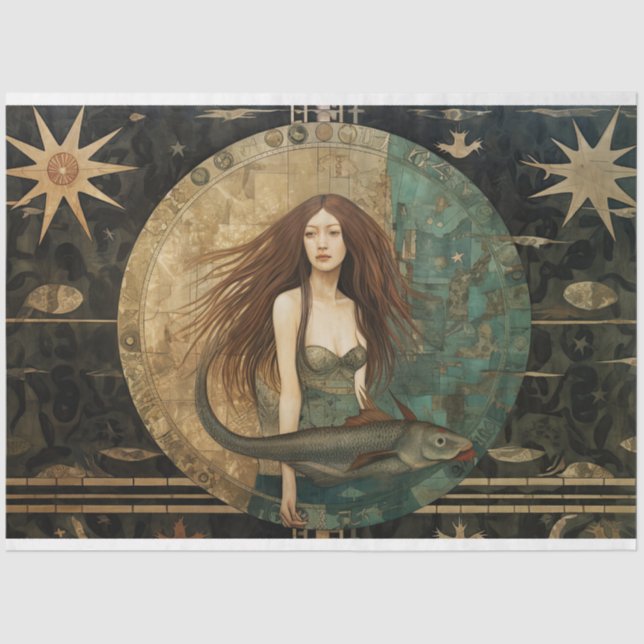 Primitive Meerjungfrau mit dem Dekoupage der Fisch Seidenpapier (Vorderseite)