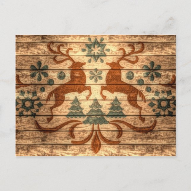 Primitive Rentierschneeflocken Nordische Weihnacht Feiertagspostkarte (Vorderseite)