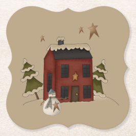 Primitive rote Kolonialzeit mit Schneemann Untersetzer