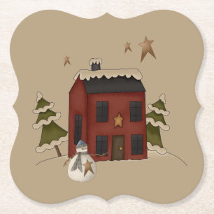 Primitive rote Kolonialzeit mit Schneemann Untersetzer