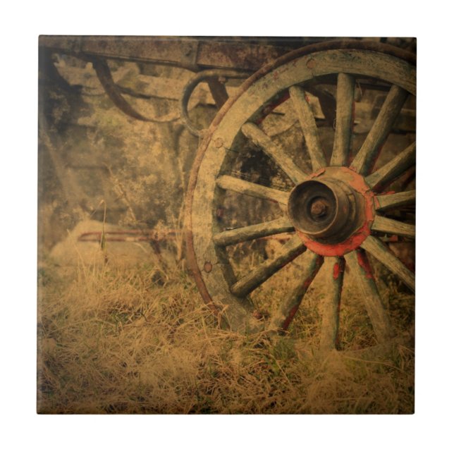 Primitive Rustic Western Country Wagon Wheel Fliese (Vorderseite)