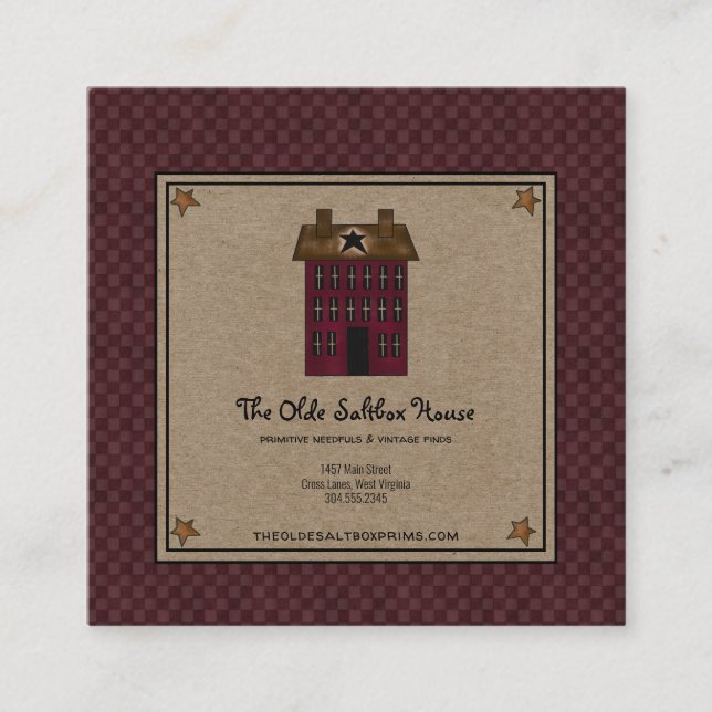 Primitive Saltbox House Rusty Star Kraft Quadratische Visitenkarte (Vorderseite)